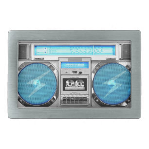 Blue boombox rectangular belt buckle