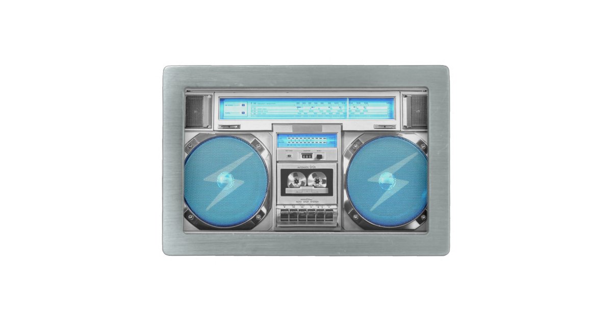 Blue boombox rectangular belt buckle | Zazzle