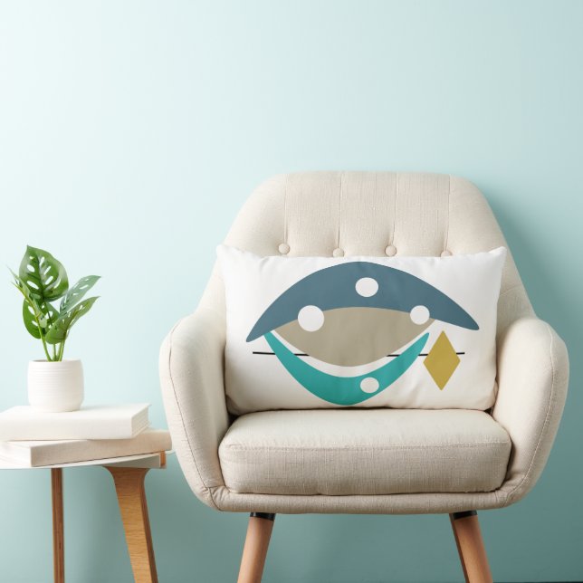 Blue Boomerang Mid Century Modern Atomic Era Lumbar Pillow (Chair)