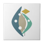 Blue Boomerang Shapes Mid Century Modern Ceramic Tile<br><div class="desc">This mid century modern ceramic tile features boomerangs,  circles,  and diamond shapes in a combination of the colors turquoise,  blue,  tan,  gold,  and black. This will make a fabulous statement in your tiling project.</div>