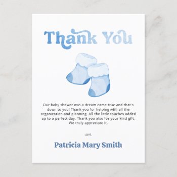 Blue Booties Boy Baby Shower Thank You Postcard by Invitationboutique at Zazzle