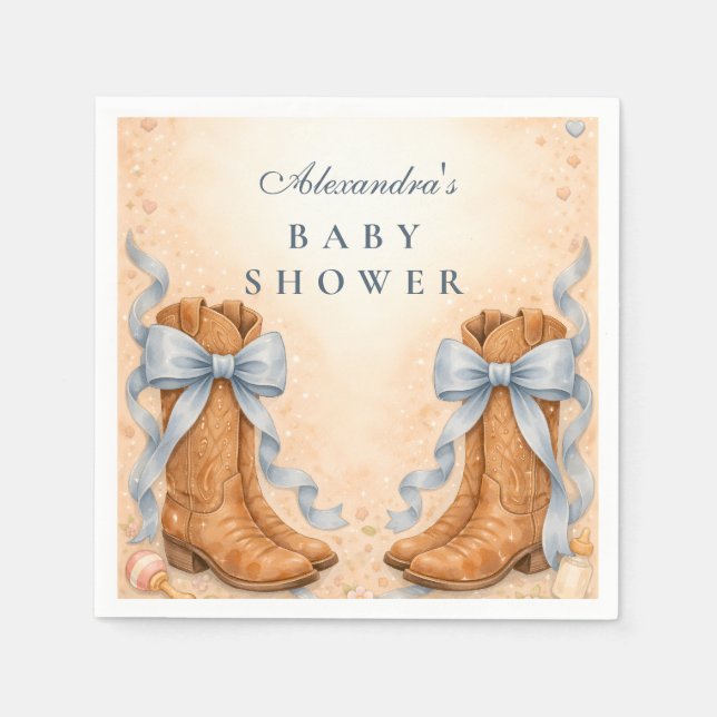 Blue Boots And Bows Boy Baby Shower Napkins (Front)