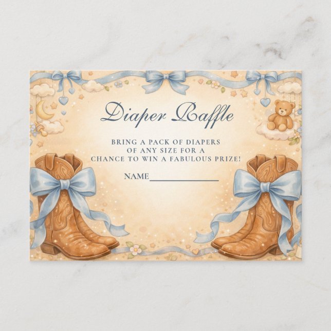Blue Boots And Bows Boy Diapper Raffle Enclosure Card (Front)