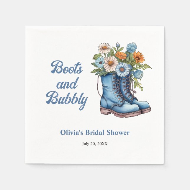 Blue Boots and Bubbly Blue Western Bridal Shower  Napkins (Front)