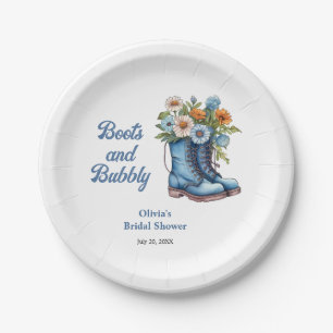 Blue Boots and Bubbly Blue Western Bridal Shower  Paper Plates