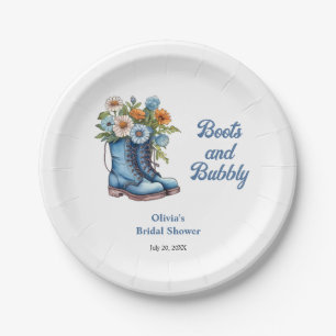 Blue Boots and Bubbly Blue Western Bridal Shower  Paper Plates