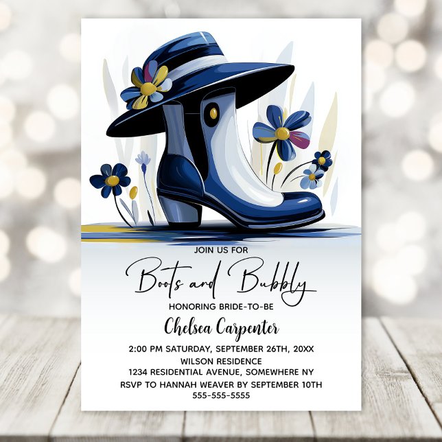 Blue Boots and Bubbly Bridal Shower Invitation (Creator Uploaded)