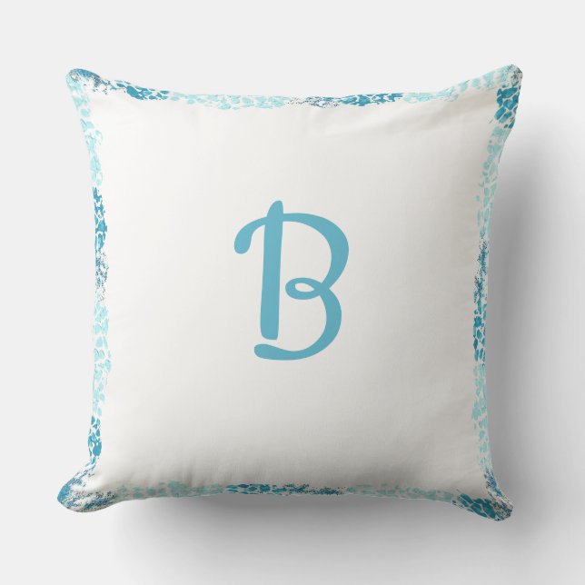 Blue Border Abstract Shapes Monogram Pillows (Front)