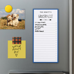 Blue Border & Arrows Checkbox Grocery List Magnetic Notepad