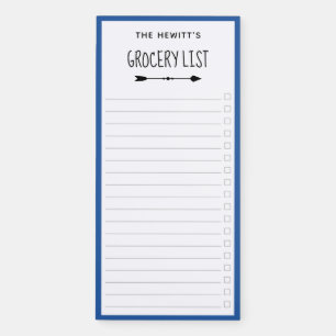 Blue Border & Arrows Checkbox Grocery List Magnetic Notepad