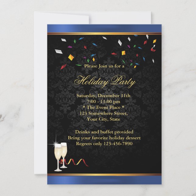 Blue Border Corporate Holiday Party Invitations (Front)