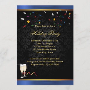 Blue Border Corporate Holiday Party Invitations