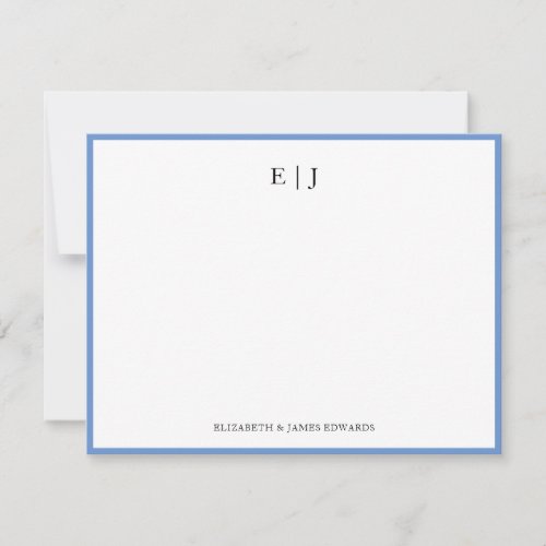 Blue Border Couple Monogram Initials Personalized Note Card