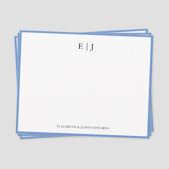 Blue Border Couple Monogram Initials Personalized Note Card (Blue border simple couple monogram note card)