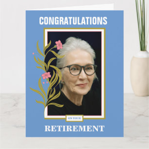 Blue Border Custom Photo Retirement Congratulation Card