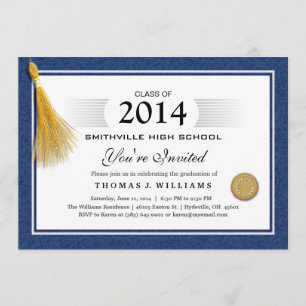 Blue Border Diploma with Tassel Graduation Invite