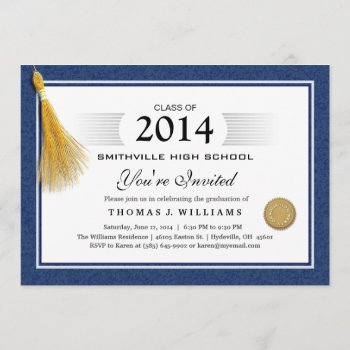 Blue Border Diploma With Tassel Graduation Invite by juliea2010 at Zazzle