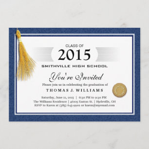 Blue Border Diploma with Tassel Graduation Invite
