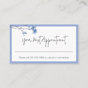 Blue Border Flower Sprig Appointment Reminder Business Card