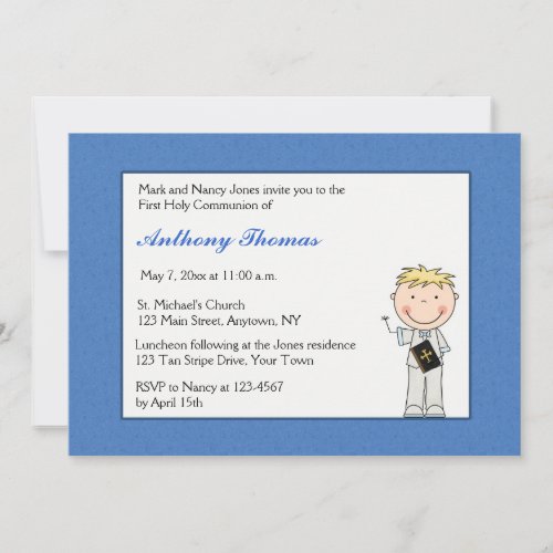 Blue Border, Little Boy Communion Invitation