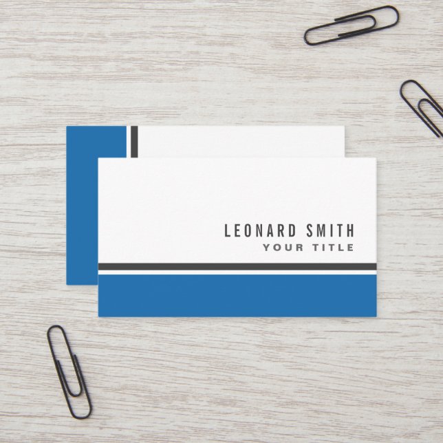 Blue border modern stylish white professional business card (Front/Back In Situ)