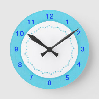 Blue border on white, polka dots wall clock
