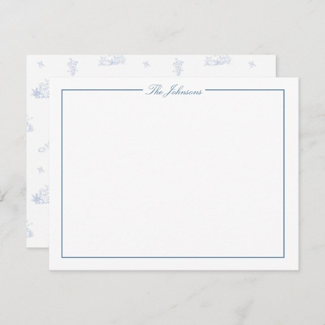 Blue Border Personalized Stationery Note Card  (Front/Back)
