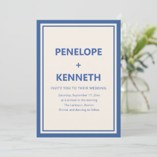 Blue Border Simple Classic Modern Wedding Invitation