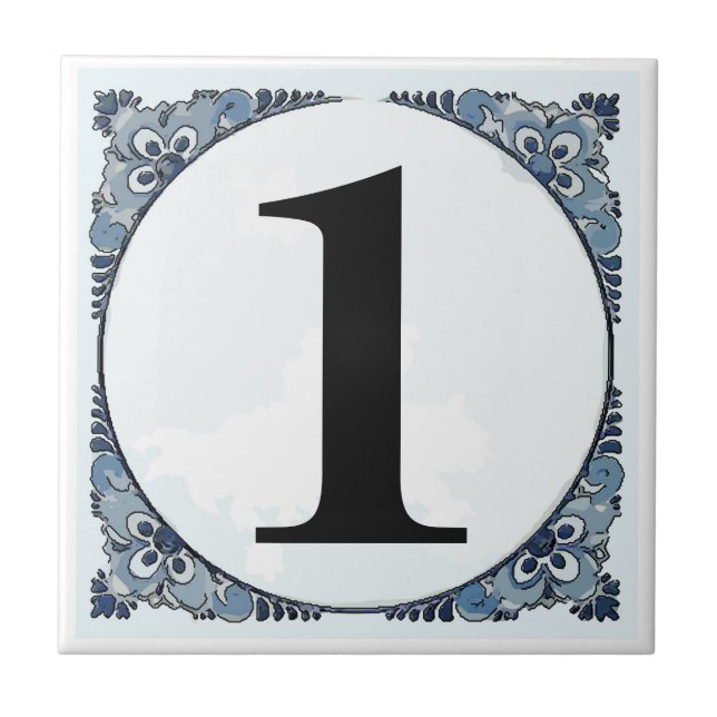 Blue Border Tile, House Numbers, change number Ceramic Tile (Front)
