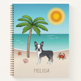 Blue Boston Terrier At A Tropical Summer Beach Notebook
