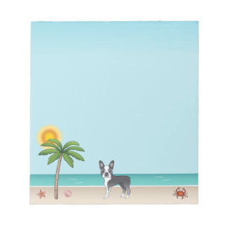 Blue Boston Terrier At A Tropical Summer Beach Notepad