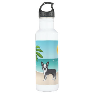 Blue Boston Terrier At A Tropical Summer Beach Stainless Steel Water Bottle
