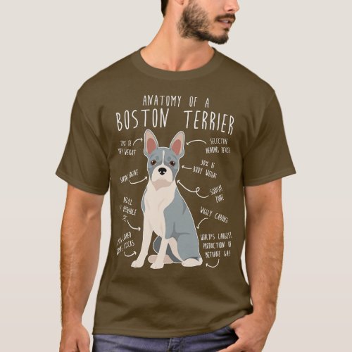 Blue Boston Terrier Dog Anatomy T_Shirt