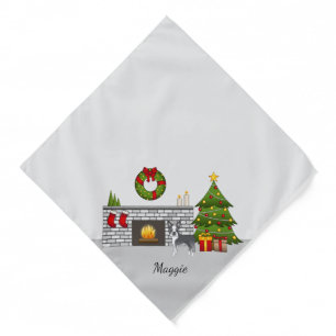 Blue Boston Terrier In A Festive Christmas Room Bandana