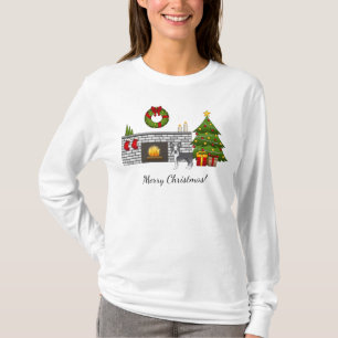 Blue Boston Terrier In A Festive Christmas Room T-Shirt
