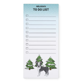 Blue Boston Terrier In A Winter Forest To Do List Magnetic Notepad