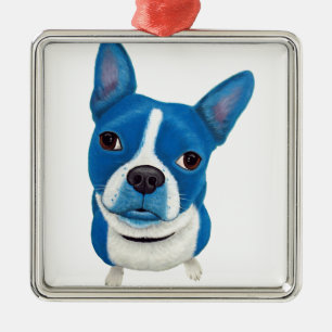 Blue Boston Terrier Metal Ornament