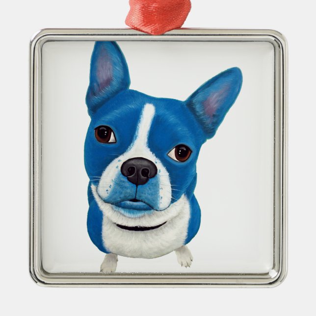 Blue Boston Terrier Metal Ornament (Front)