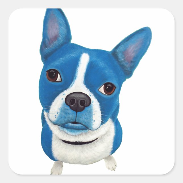 Blue Boston Terrier Square Sticker (Front)