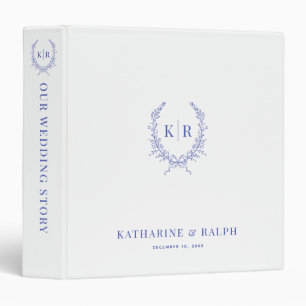 Blue Botaniacal & Ribbon Crest Monogram Wedding 3 Ring Binder