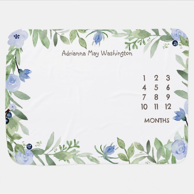 Blue Botanical Baby Milestone blanket (Horizontal)