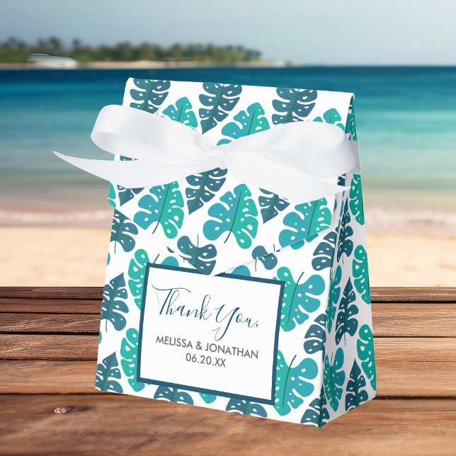 Blue Botanical Beach Palm Foliage Wedding Favor Boxes (Creator Uploaded)