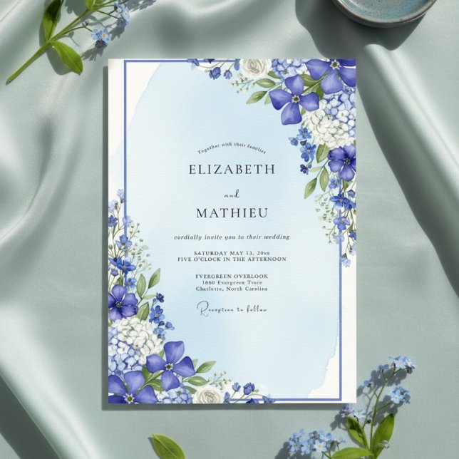 Blue Botanical Bloom Wedding Invitation (Creator Uploaded)