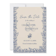Blue botanical border vintage wedding