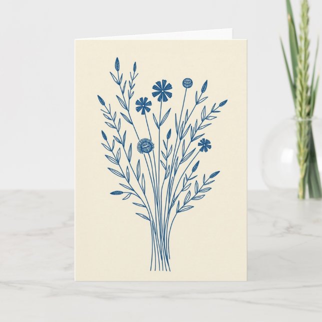 Blue Botanical Bouquet Card (Front)