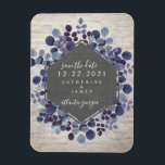 Blue Botanical Brick Wedding Save The Date Magnet<br><div class="desc">An elegant rustic wedding save the date magnet featuring a botanical blue foliage design with a black and white brick background.  Look for matching wedding invitations and other coordinating items at Jill's Paperie.</div>