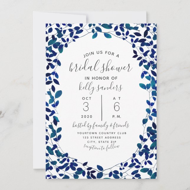 Blue Botanical Bridal Shower Invitation (Front)