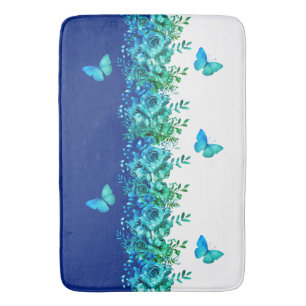 Blue Botanical Butterfly Bath Mat