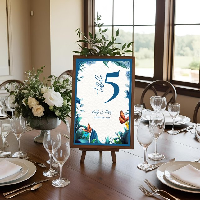 Blue Botanical Butterfly Wedding Table Number (Blue Botanical Butterfly Wedding Table Number)