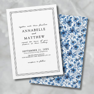 Blue Botanical Classic Elegant Floral Wedding Invitation